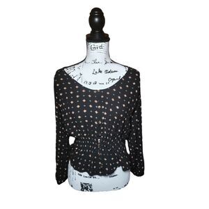 Billabong Women's Shirt Size small Blouse Black Button Up Crop Top boho chic